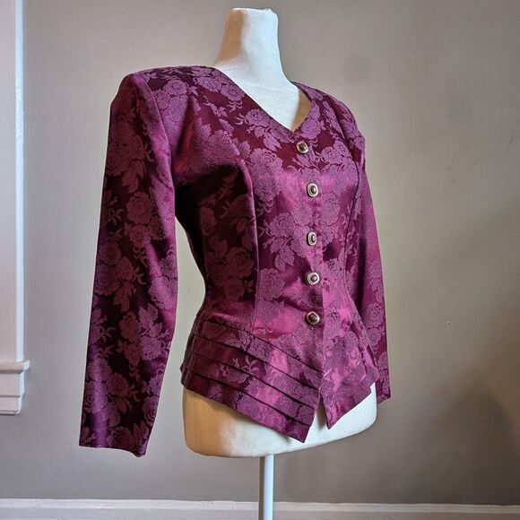 Vintage 90s Be Smart Burgundy Blazer Jacket Asymmetrical Dark Academia Size 3/4 - Picture 4 of 12